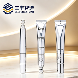 หลอดเครื่องสำอางสีเงินเมทัลลิกพร้อมฝาแบบลูกกลิ้งนวดสำหรับครีมบำรุงรอบดวงตา - Product Image 6