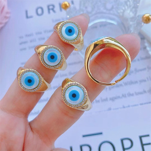Bague Mauvais <span class=keywords><strong>Yeux</strong></span> Plaqué Or 24K Micro Pavé Zircone Bleu Oeil <span class=keywords><strong>Grec</strong></span> Cristal Coquillage Perle Bonne Chance Bijoux Femmes Cadeaux De Mode - Product Image 3