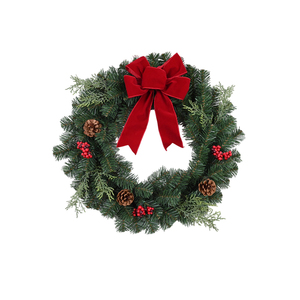 Wholesale Selling Home Decoration <b>Red</b> <b>Bow</b> Pinecorn Artificial Christmas Wreath with <b>Red</b> Berry - Product Image 1