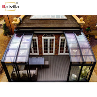 Véranda en verre à montage mural angulaire quatre saisons, maison de jardin en aluminium, terrasse, enclos, véranda rétractable