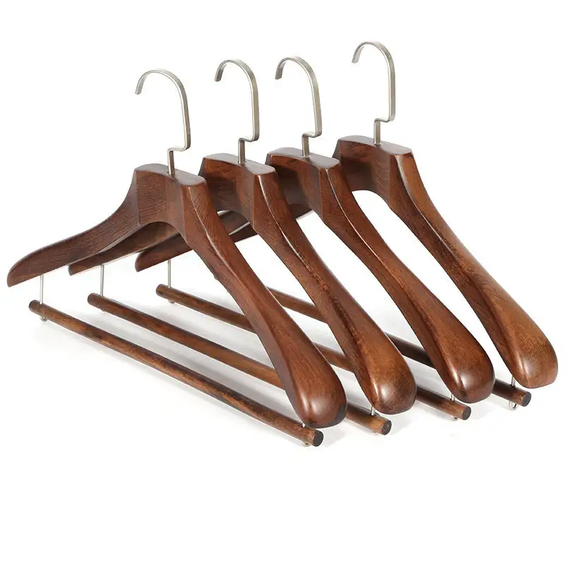 Hot Sale Clothing Store Antique Wide Wooden Custom Hanger com Brand Logo Boutique para Man Suit