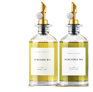 Distributeur d'huile et de vinaigre avec bec verseur en métal et bouchon en liège, bouteille en verre 500 ml pour usage culinaire, design moderne et durable - Product Image 1