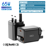 Chargeurs rétractables IBD GAN PD 65W 45W UK AU EU in Pulg Phone Laptop Multi Type c Usb Charge rapide Chargeur mural multifonction