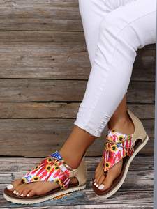 KF-78 nouvelle mode drapeau américain imprimé 4 juillet <span class=keywords><strong>sandales</strong></span> pour femmes avec léopard tournesol imprimé fermeture éclair plat string <span class=keywords><strong>sandales</strong></span> - Product Image 2