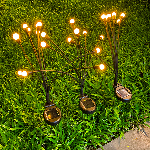 Solar Power LED Firefly Garden Lights IP65 Waterproof Outdoor Landscape Lighting with Ambient Light