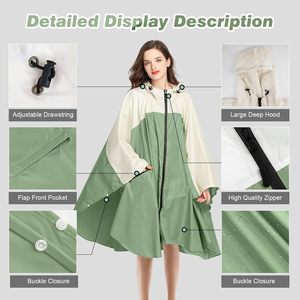 SOPPY Women's Long Hiking Rain for XL Polyester <strong>Waterproof</strong> Windproof Fashion Style Flap Pocket Hood Drawstring - Product Image 5
