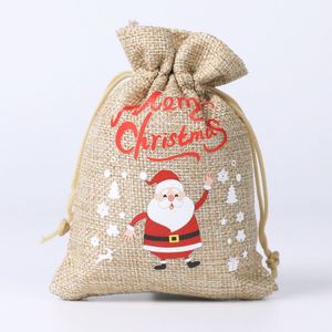 Nouvel ensemble de sacs cadeaux en jute avec cordon de serrage pour Noël, sacs d'emballage pour fêtes d'enfants, pochettes à bonbons de Noël, vente en gros - Product Image 6