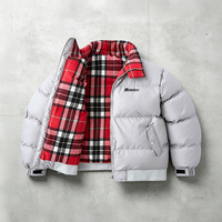Veste d'hiver unisexe rétro ample à logo personnalisé, échantillonnage rapide, motif quadrillé, double épaisseur, vêtement d'extérieur épais et fonctionnel, doudoune décontractée