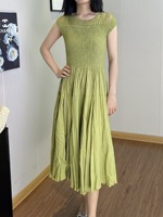 Robe plissée Miyake de luxe pour femme, décontractée, mi-longue, en dentelle florale 3D, avec corsage en crochet, transparente, écologique, coupe trapèze de haute qualité