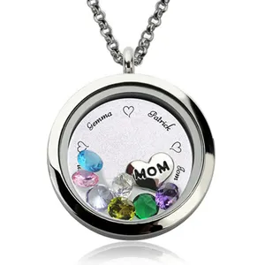 925 Sterling Silver Custom Name Locket Floating Charms Round Heart Pendant Name Necklace