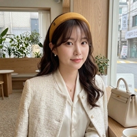 Headband lebar elastis poliester warna solid yang dapat disesuaikan, buatan tangan, untuk wanita, penggunaan sehari-hari kasual