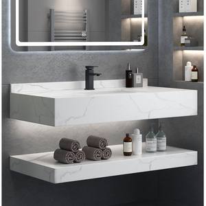 Hogar de lujo moderno para tocador de baño Lavabo de losa de <span class=keywords><strong>roca</strong></span> de doble capa <span class=keywords><strong>Espejo</strong></span> inteligente <span class=keywords><strong>antivaho</strong></span> Gabinete de madera maciza - Product Image 2