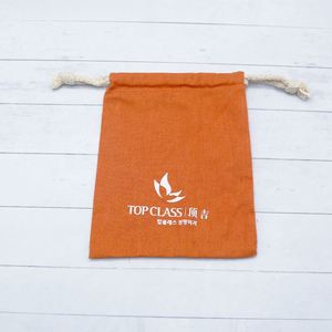 Orange Cotton Linen <b>Drawstring</b> Jewelry <b>Pouch</b> with logo Custom Natural Cotton Gift Bag Storage <b>Pouches</b> - Product Image 2