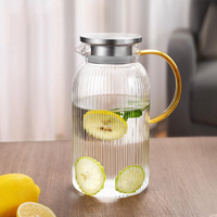 Carafe en verre borosilicate avec couvercle et poignée, 64 oz, rayures verticales, résistante à la chaleur, compatible lave-vaisselle et micro-ondes, écologique, moderne, tendance