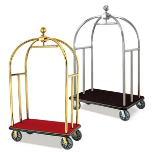 Luggage Trolley Hotel Cart Factory Custom High Quality Metal Stainless Steel Hotel Luggage Trolley Bellboy Cart