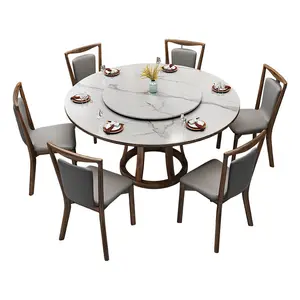 New Design 4 and 6 Seat Velvet Chairs Round Rotary Marble Top Modern Dining Table Set