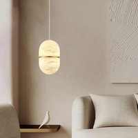 Lustre en albâtre Petite suspension de luxe Pendentif d'escalier moderne chinois Suspension en pierre de nuage de cuivre Lampe en marbre Lumière