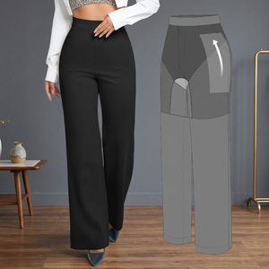 Pantalon large taille haute pour femme, couleur unie, en crêpe, coupe ample, longueur complète, taille élastique, style décontracté automne avec poches - Product Image 4