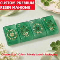 Jeu de Mahjong Américain de Luxe en Résine Vert Émeraude, Tuiles Thème Trèfle Porte-Bonheur, Style Art Déco, avec Chiffres et Éléments du Vent