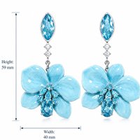 Anting Bunga Enamel Biru Lukis Tangan dengan Zirkon Aquamarine untuk Wanita, Perhiasan Floral untuk Pesta