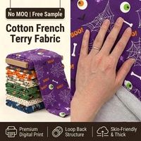 Tela de Felpa Francesa de Algodón con Estampado de Telaraña Morada para Halloween, Sin Pedido Mínimo, Tejido Grueso de Punto para Sudaderas Infantiles, Impresión Digital Personalizada
