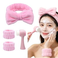 Ensemble de beauté en polaire corail avec bandeau SPA, bracelet et brosse faciale pour femmes, pour le soin quotidien de la peau, le lavage du visage, le masque et le démaquillage