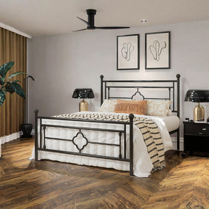 Lit plateforme moderne en fer blanc et noir pour adolescents et adultes, avec rangement intégré, idéal pour les petits espaces – Tailles Full et Queen - Product Image 3