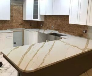 Phòng tắm hàng đầu thiết kế đá calacatta đánh bóng bề mặt rắn đá thạch anh lớn slab nhà bếp <span class=keywords><strong>Countertop</strong></span> - Product Image 2