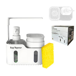 Unité distributeur de savon en plastique personnalisée - Design à double sortie pour plans de travail de cuisine avec porte-épon - Product Image 1