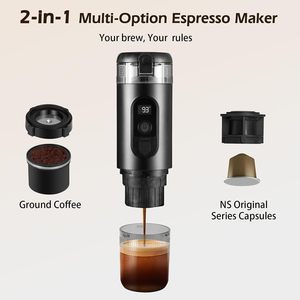 Stainless Steel Portable USB-Powered 2-in-1 Espresso <b>Coffee</b> Maker 20Bar High Pressure Pump Programmable Temperature Control - Product Image 2