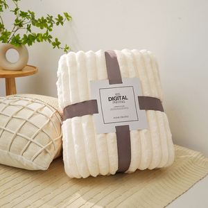 Custom Logo Brand Personalized Throw 100% Polyester Plush Fleece with Solid Stripe Winter Bedding for <b>Bed</b> <b>Sofa</b> - Product Image 4
