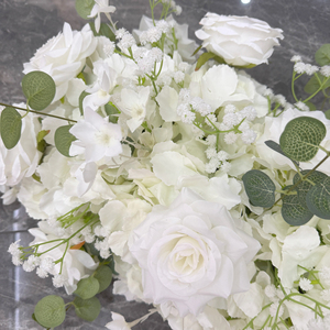 Coureur de fleurs rose personnalisé 2 mètres rangée de fleurs blanches toile de fond murale rose pour décoration de mariage - Product Image 6