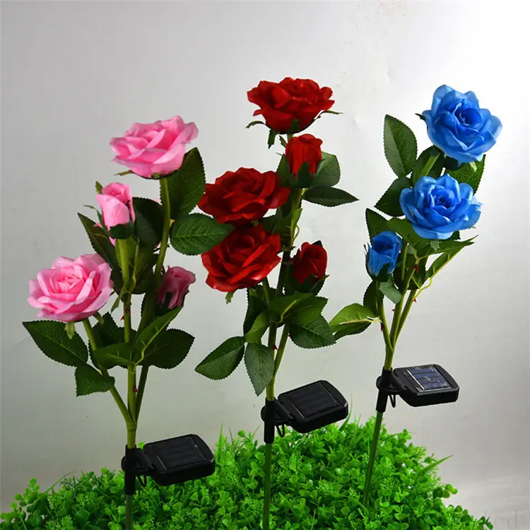 Waterproof Outdoor Valentine's Day Christmas Decoration Lighting Solar Powered Rose Path Garden Lights with Flowers