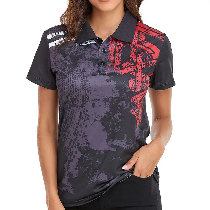 Camiseta polo esportiva para treinamento em massa, camisa polo personalizada de secagem rápida com estampa completa para mulheres