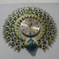 70*65 décoration murale de luxe légère horloges murales en forme de paon grande horloge murale en or paon pour le salon