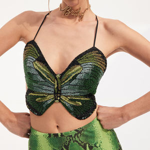 Haut court sexy pour femme, style mode, pour soirée d'été, brillant, <span class=keywords><strong>dos</strong></span> <span class=keywords><strong>nu</strong></span>, à lacets, coupe ajustée, dévoilant le ventre - Product Image 3