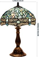 Lampe de table LED moderne 12x12x18 pouces en verre teinté bleu marine, motif libellule, pour lecture sur bureau, lumière de table simple