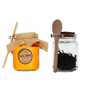 High Quality Honey Jar Spice Jar Glass Storage Bottles with Cork Lid and Spoon