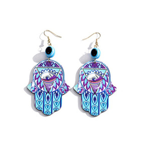 Pendientes colgantes bohemios con diseño de mano de Hamsa y ojo turco, joyería de moda de plástico colorida para mujeres y niñas - Product Image 5