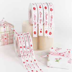 Grosgrain Ribbon White Polyester Printed Miss You Sweet Love Love You Kiss Me Valentine's Day Gift <b>Box</b> Decoration 5H57 - Product Image 3