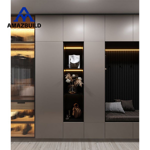 AMAZBUILD Lumière Maison de Luxe Armoires Personnalisées <span class=keywords><strong>Couloir</strong></span> Placard <span class=keywords><strong>Armoire</strong></span> en Bois avec Portes en Verre Cannelé - Product Image 2