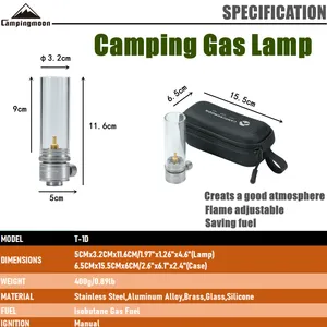 Campingmoon Portable Tourist Outdoor Mini Camping Hiking Sports Glass Cover Classical Light Lantern Camping Gas Lamp