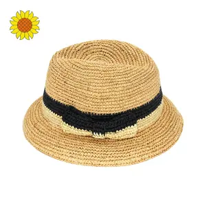 Летние женские шапки-трилби, ручная вязаная крючком рафия, Панамы, шляпы на заказ, пляжные шляпы-федора