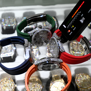 Montre mécanique de luxe en moissanite, boîtier en acier inoxydable, <span class=keywords><strong>cadran</strong></span> en cristal saphir, résistance à l'eau 5 BAR, bracelet en caoutchouc <span class=keywords><strong>noir</strong></span>, largeur 21 mm - Product Image 5