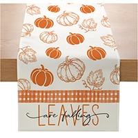 Chemin de table de Thanksgiving en tissu de lin, motif citrouille et feuille d'érable, pour la récolte d'automne, décoration de table de salle à manger et de maison, vente en gros