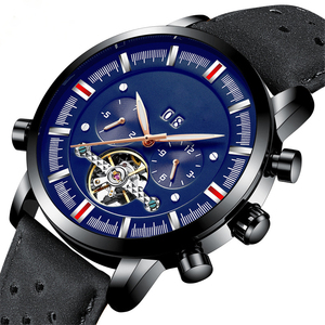 Correa de cuero marrón Fecha Mes Fin de semana Multifuncional <span class=keywords><strong>Reloj</strong></span> automático más <span class=keywords><strong>barato</strong></span> Resistente al agua <span class=keywords><strong>Reloj</strong></span> cronógrafo automático personalizado - Product Image 5