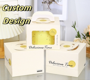 Boîte à gâteau portable en papier d'art de qualité alimentaire avec logo personnalisé imprimé, emballage de boulangerie pour pâtisserie et desserts, vente en <span class=keywords><strong>gros</strong></span> - Product Image 1