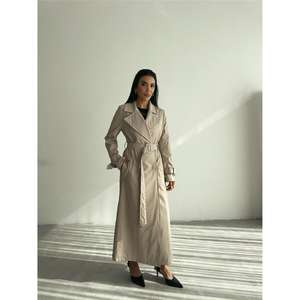 Gabardina Capitone para Mujer, Color Beige, Elegante, Resistente al Viento, Tejido de Fibra de Poliéster de 420 g/m², Estilo Largo - Product Image 1