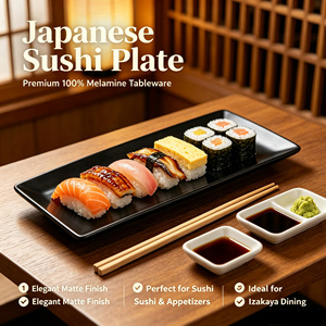 Set di Piatti per Sushi in Melamina Stile Giapponese, <span class=keywords><strong>Piatto</strong></span> per Salse Infrangibile per Ristorante, <span class=keywords><strong>Piatto</strong></span> per Antipasti, <span class=keywords><strong>Piatto</strong></span> Rettangolare Nero per Servire Sushi - Product Image 1
