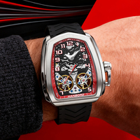 Montre automatique mécanique tonneau pour homme Hanboro, squelette de luxe, ruban de haute qualité, double roue volante, sport, étanche